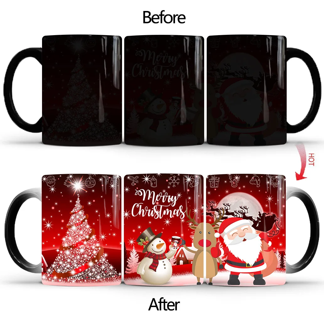 

2021 New Santa Claus/Snowman Coffee Mug Creative Color Changing Cup 350ml Christmas Tree Pattern Milk Tea Magic Mug Noel Deco