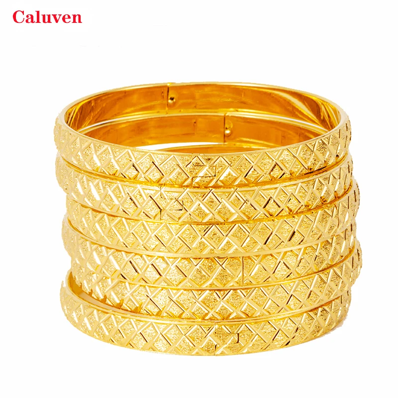 

6pcs Charm Ethiopian African 24k Gold Color Bracelets&Bangles Dubai Bangles for Women Arabic Indian Bracelets Bridal Jewelry