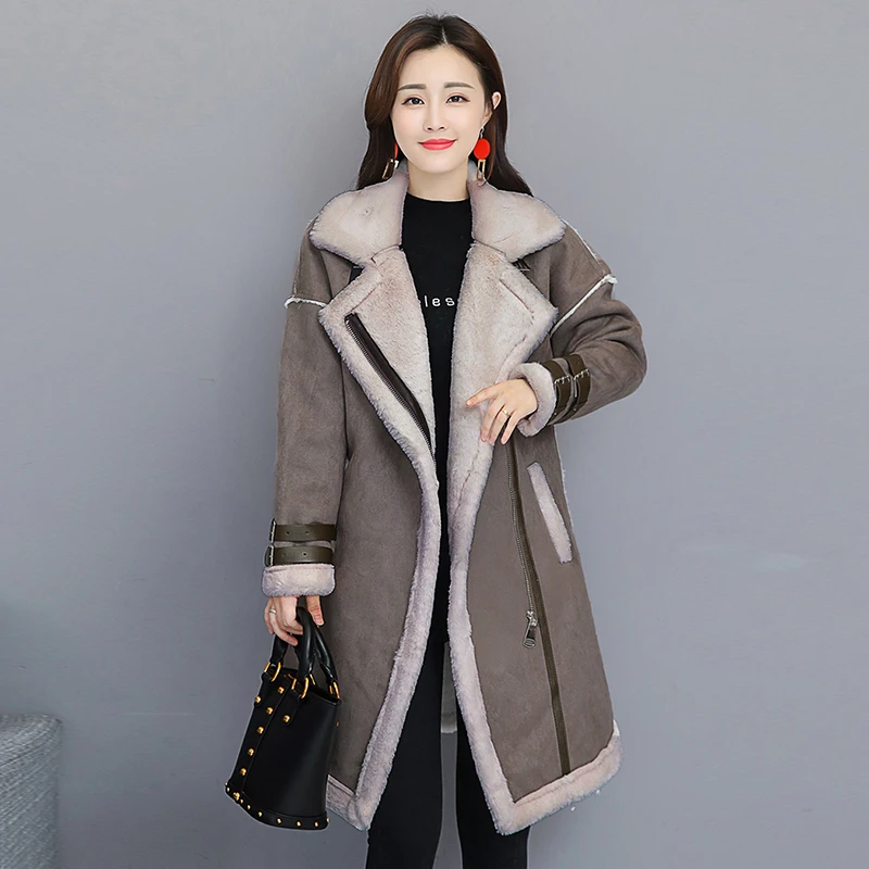 2019 Winter New Style Lamb Fur one Coat women Mid-length Motorcycle Warm Jacket Deerskin Plus size Thicken Female Overcoat 3XL | Женская