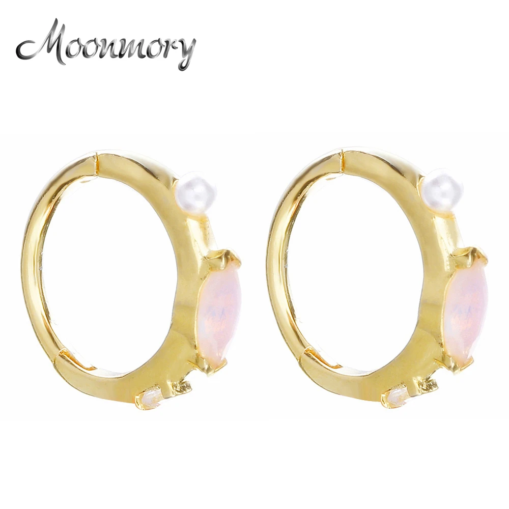 Moonmory 925 Sterling Silver Multi Stone Huggies Hoop Earring Simple Luxury Pink Eye Opal For Women Birthday Gift | Украшения и