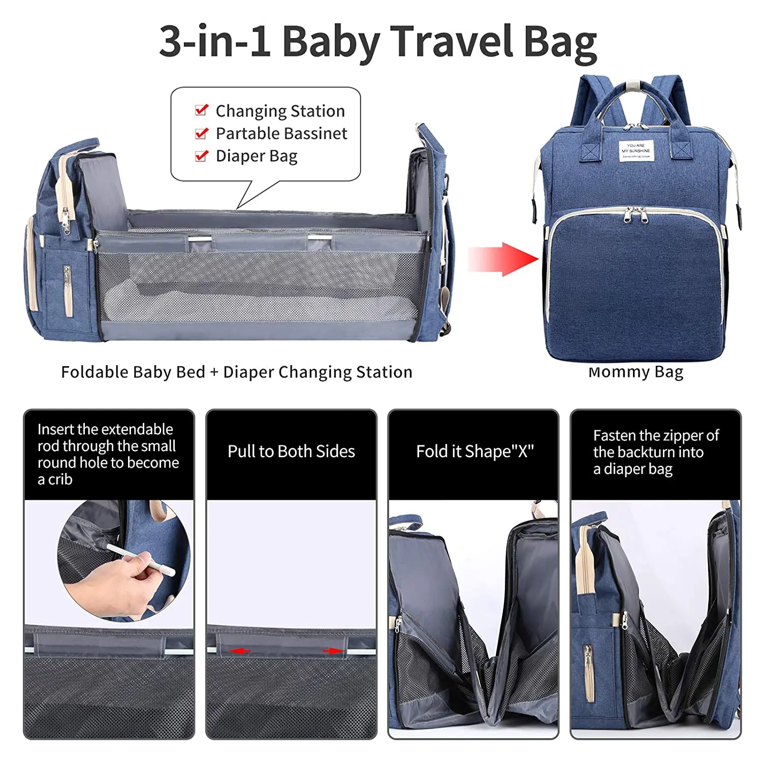 Сумка для подгузников с индивидуальной вышивкой рюкзак люлька съемная складная