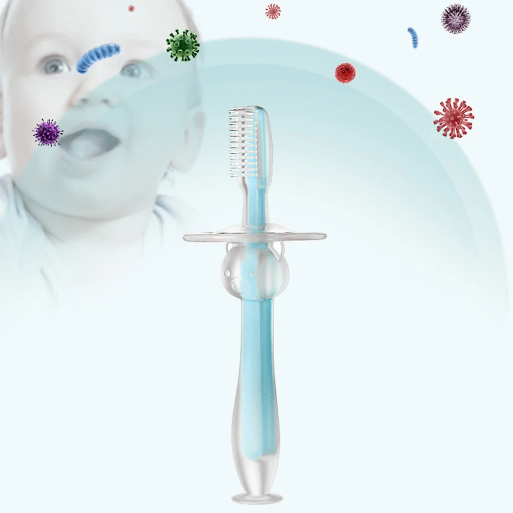 

2pcs Boys Girls High Temperature Resistant Mouth Cleaning Soft Silicone Baby Toothbrush Anti Chocking Detachable Home Travel