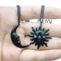 new black color sun and moon necklaces chain pair of celestial best friends gift for friend long necklaces pendants men women