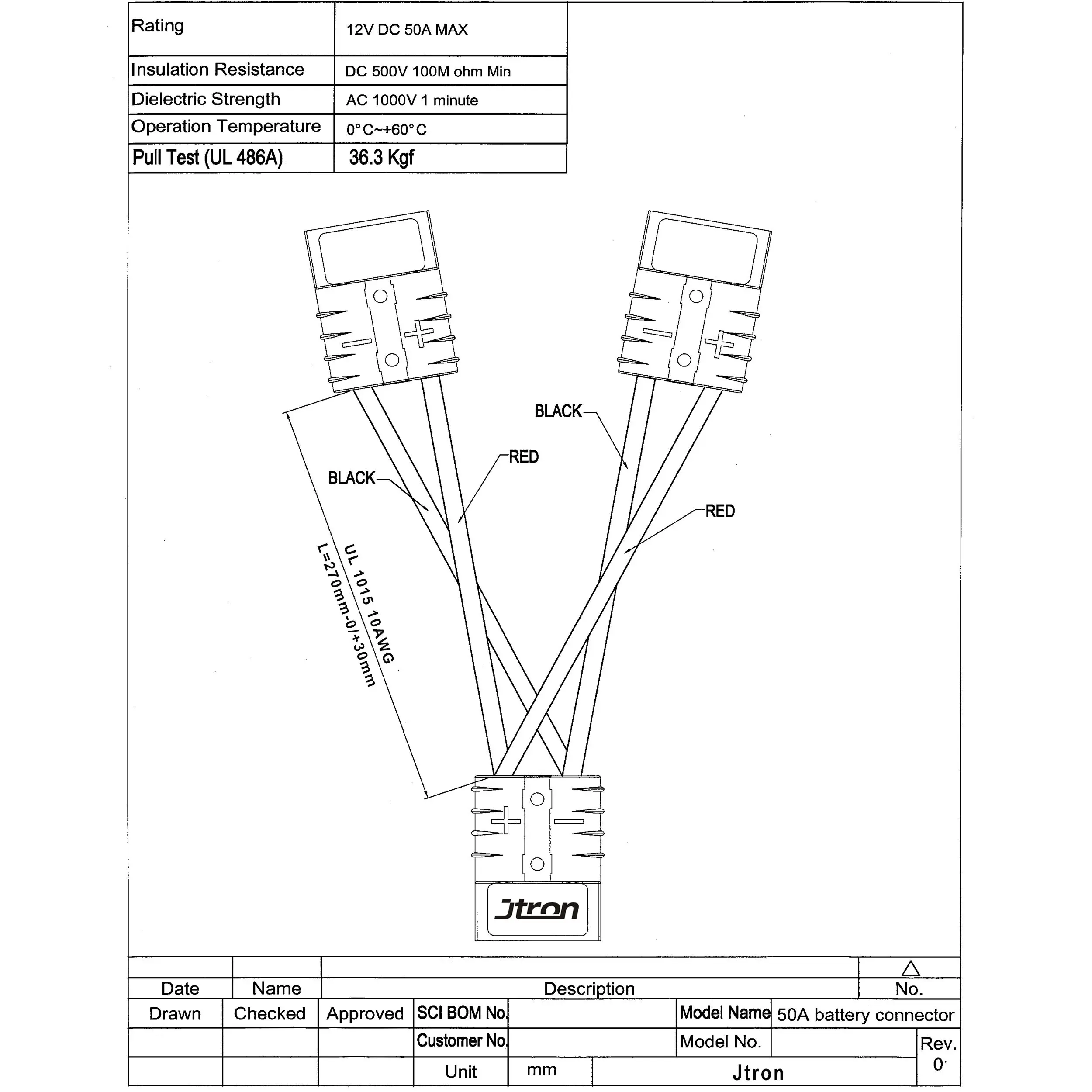 Jtron 50A 600 в 10AWG зарядные устройства для аккумуляторов батарея БЫСТРОРАЗЪЕМНАЯ вилка прицеп лебедка вилка с кабелем 1ft