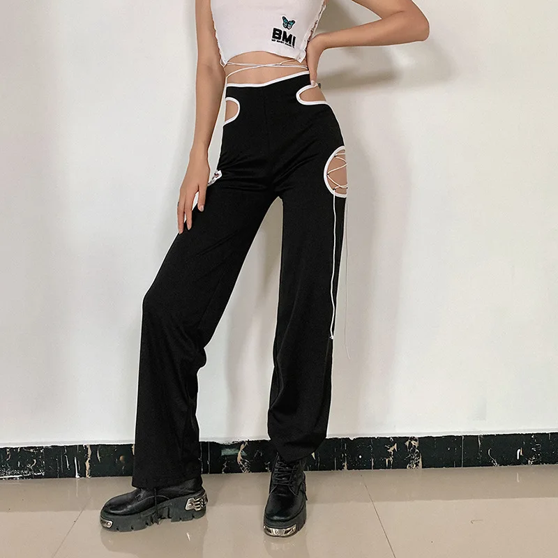 

Casual Fashion Straight Pants Korean Style Women Basic Solid Bottom Streetwear High Waist Femme Office Wear Elastic Trousers