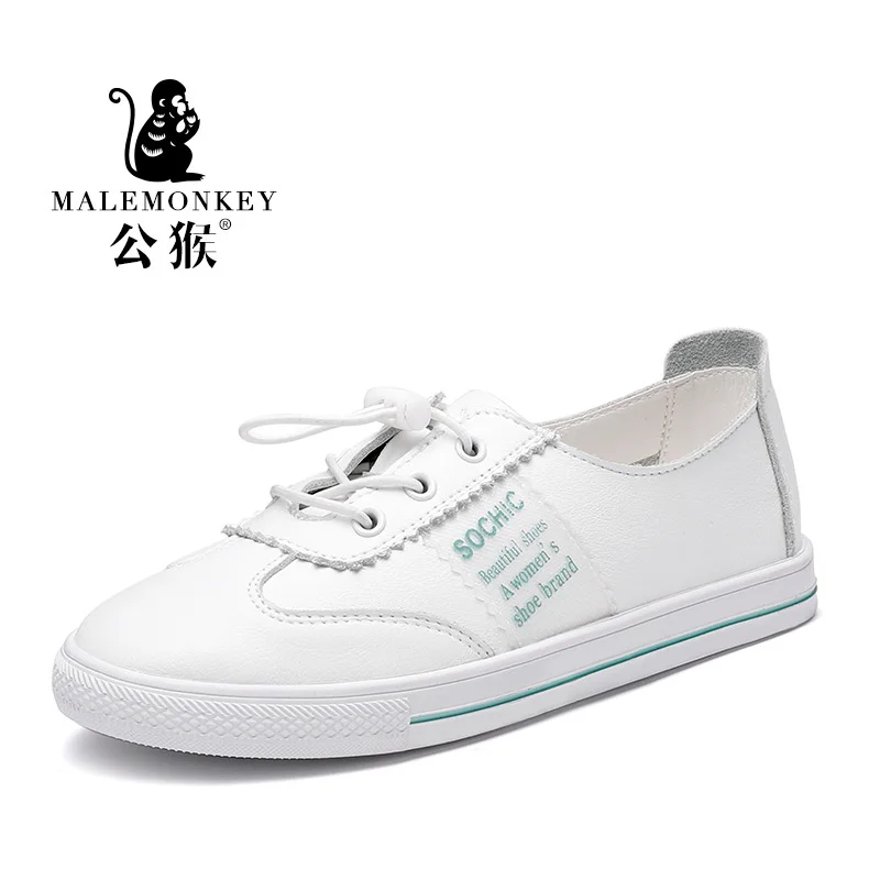 2019 New Fashion Women Casual Shoes Comfortable White Sneakers Lace-Up Split Leather Girls Flats | Обувь