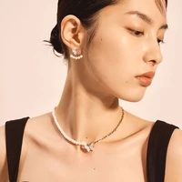 2021 new necklace for women butterfly pendant stitching necklace sweet style simple personality clavicle chain pearl necklace