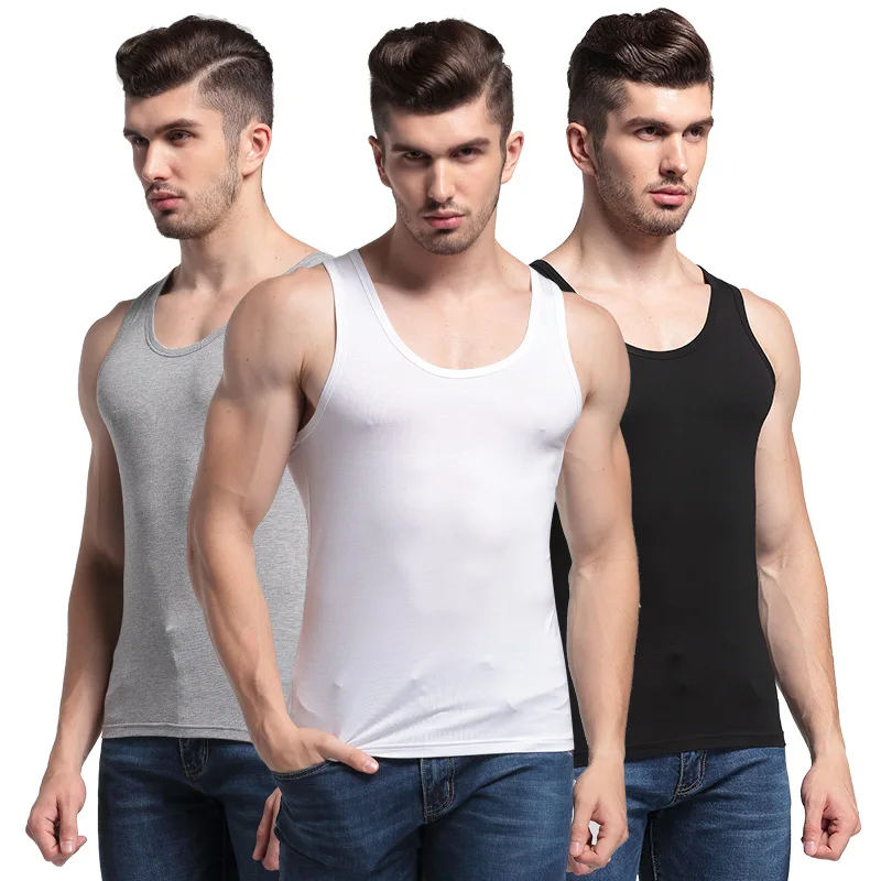 Мужская Летняя тонкая майка без рукавов из модала и хлопка для бодибилдинга