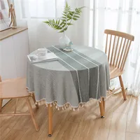 150cm Round Tablecloth Japanese Striped With Tassel Cotton Linen Coffee Table Decoration Dining Room Table Cover