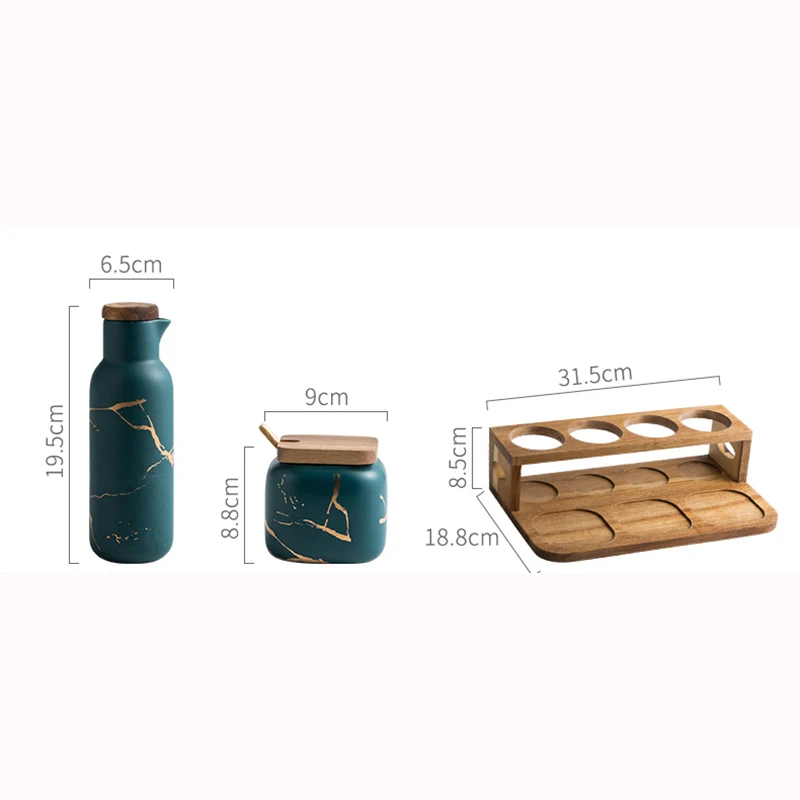 

Ceramic Kitchen Seasoning Pot Combination Set Household Double-layer Oil Salt Sauce and Vinegar Seasoning Box Ceramic Oil Bottle