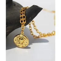 necklaces for women neck chain female jewelry free shipping wholesale gift gold plated coin lion pendant crystal zircon stone