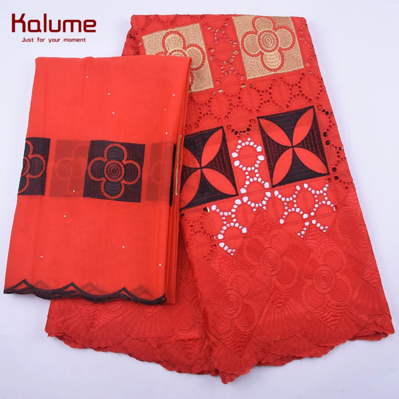

Kalume African Lace Fabric With Beautiful Headcloth Nigerian Cotton Lace Fabric Scarf Latest With Stones For Party Wedding 2018