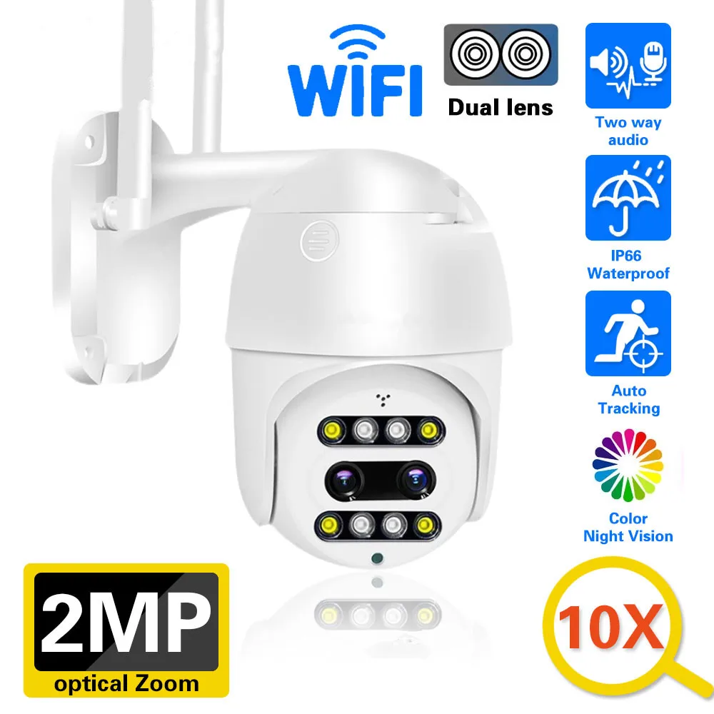 

Наружная камера видеонаблюдения HD 1080P Wifi IP PTZ, двухстороннее аудио, 10-кратный зум, автослежение, беспроводная камера видеонаблюдения, камера ...
