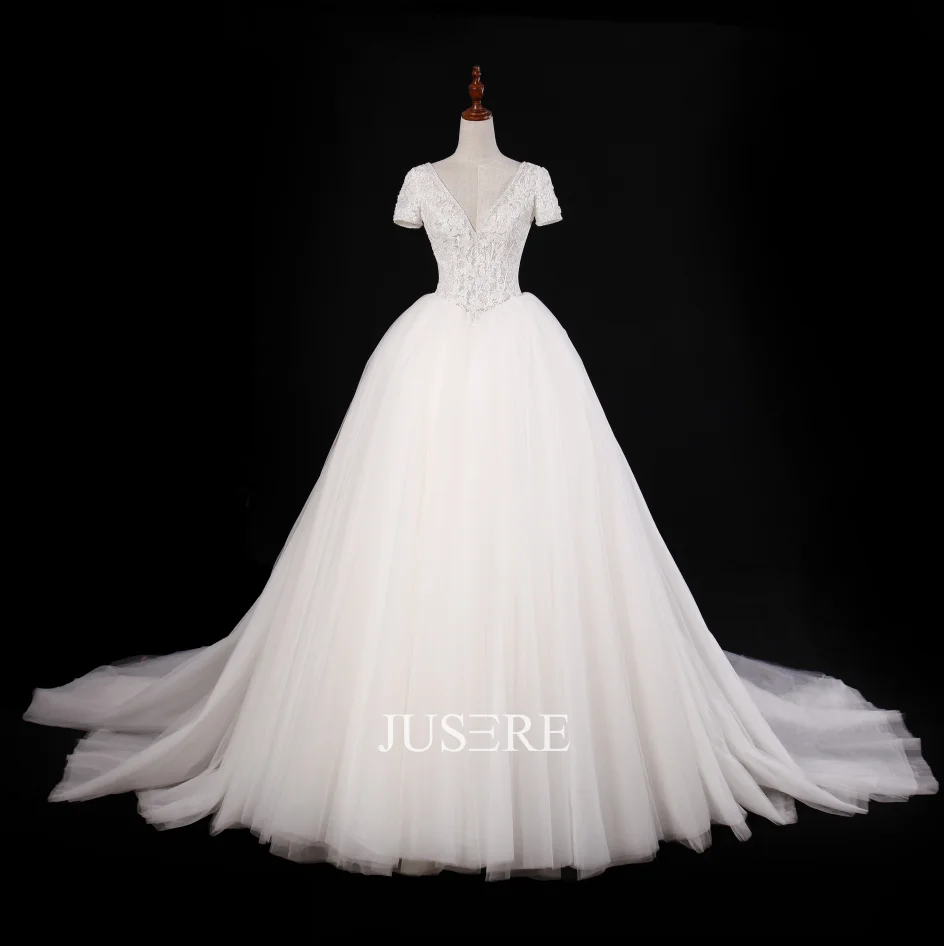 Jusere быстрая доставка кружевное бальное платье свадебное с аппликацией в наличии