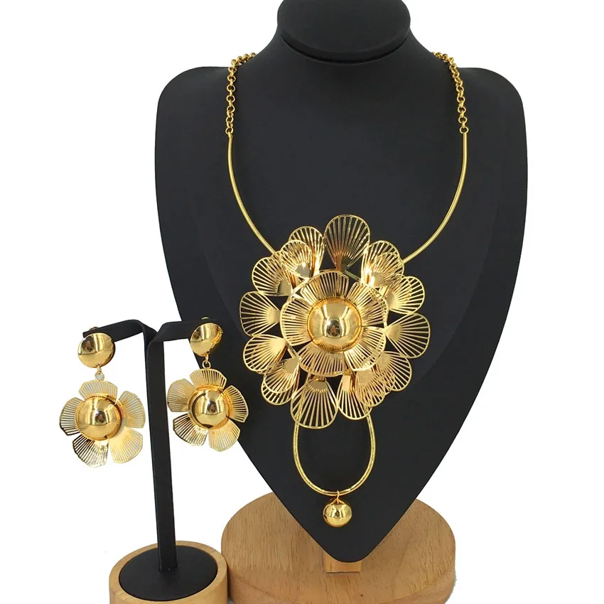 

Yuminglai, Новое поступление, 24K, африканские наборы, ожерелье, серьги, искусственное покрытие, Итальянские Позолоченные Ювелирные наборы FHK12235