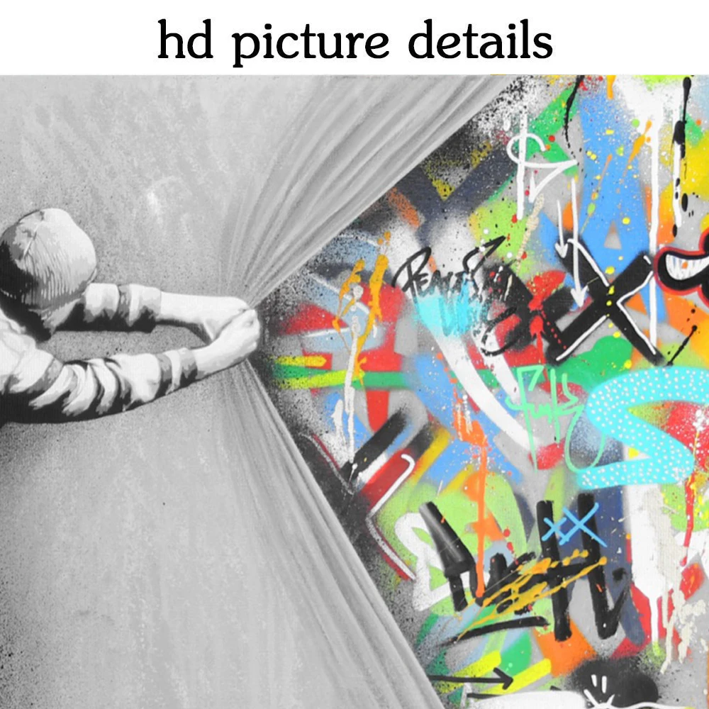 

Graffiti Art Behind the Curtain Painting on Canvas Posters and Prints Street Wall Art Picture for Living Room Cuadros Home Decor