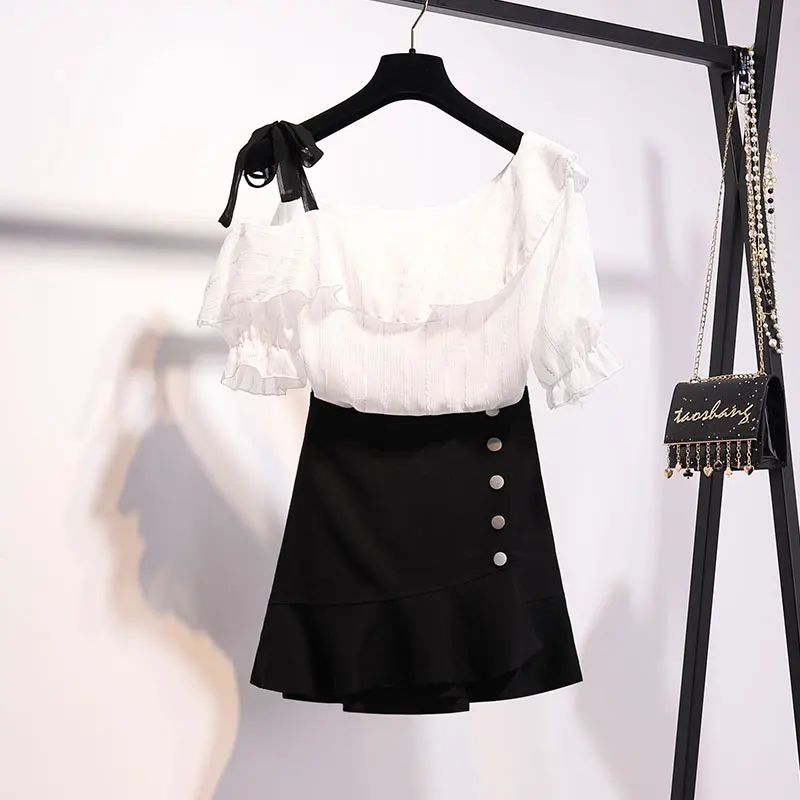 

Women's suit summer 2021 new off-the-shoulder top with skirt, small, tall and western-style two-piece suit