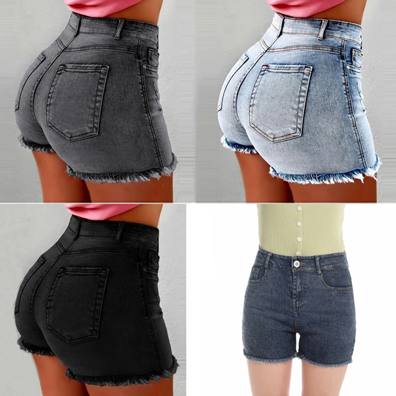 

2021 Fashion Summer Lady Clothing Denim Shorts Women's Fringe Frayed Ripped Jeans Hot Shorts With Pockets