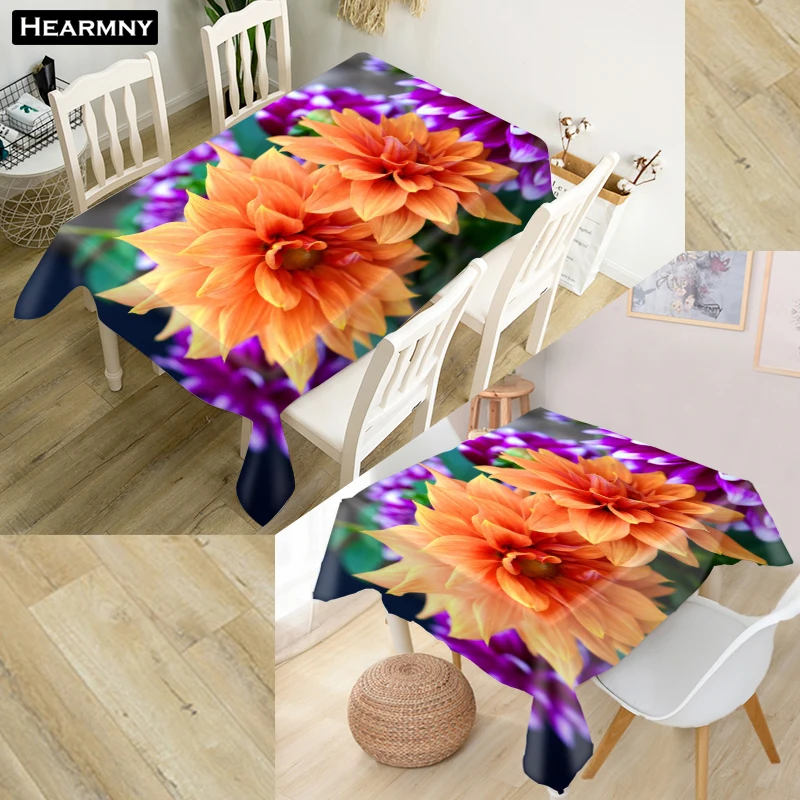 Новинка натуральная Цветочная скатерть Dahlias 3D Ткань Оксфорд