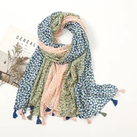 lovely 3 segments ombre polka floral tassel viscose shawl scarf lady high quality wrap pashmina stole bufandas muslim hijab caps