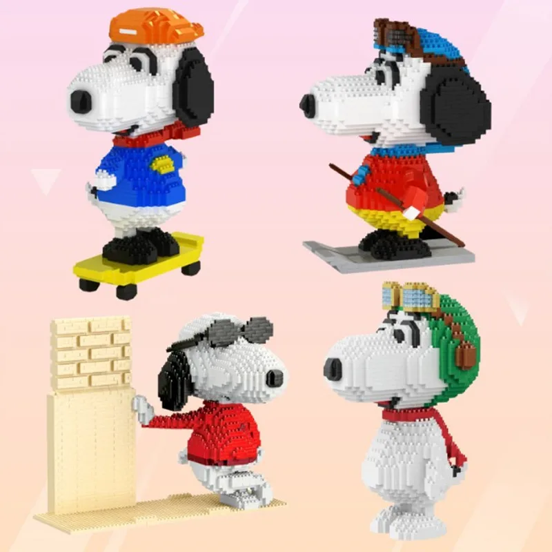 4 модели мультяшная собака алмазные мини-блоки снег лыжная строительные блоки DIY