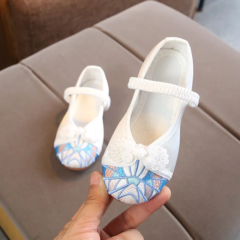 Traditional Old Peking Girls Shoes Handmade Embroidered Classic Embroidery Flower Kids Cloth Ethnic Children Flats | Детская одежда и