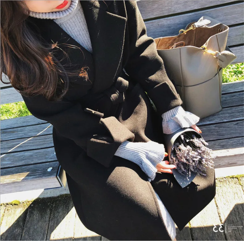 

New Woolen cloth Jacket Female 2021 Autumn And Winter Korean Fashion Long Section Hepburn Retro Ta Coat
