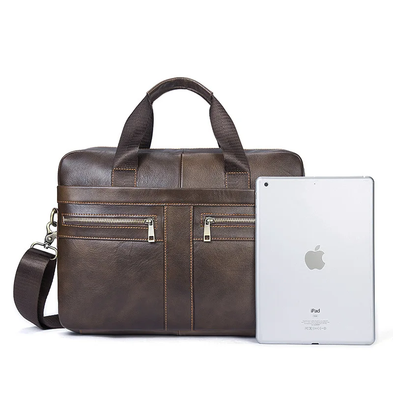 

Genuine Leather Business Briefcase Handbag Vintage Men men shoulder Crossbody bags High Quality Laptop Bag Male Leisure bags