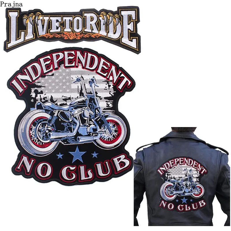 

Prajna Big Biker Punk Motorcycle Patches Eagle Paw Live To Ride Embroidered Patches For Clothing Badges On Jacket Applique DIY