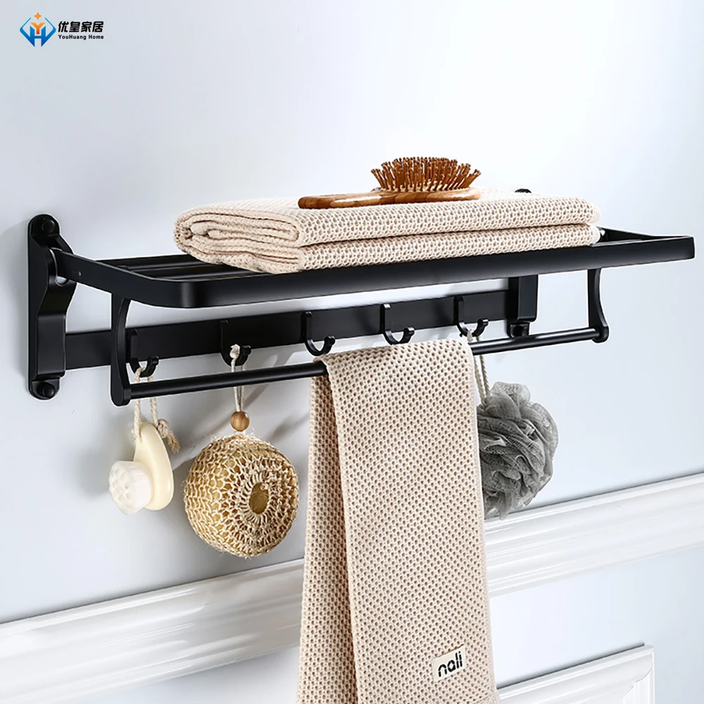 

Органайзер для ванной комнаты, 49 см, без отверстий, черный держатель для полотенец, настенный держатель для душа, складной крючок, вешалка дл...