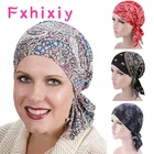 Хлопковая шапка-тюрбан для женщин, головной убор с цветочным принтом, модная мусульманская повязка на голову, облегающая шапка, аксессуары для волос, весна-лето
