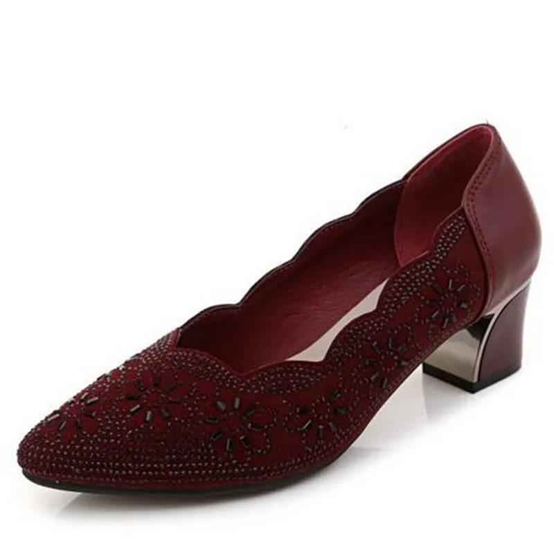 

2022 New Autumn Pointed Rhinestone Shoes Woman Thick with High Heels Soft Bottom Wild Fashion Shoes Woman Banquet Wedding Shoes