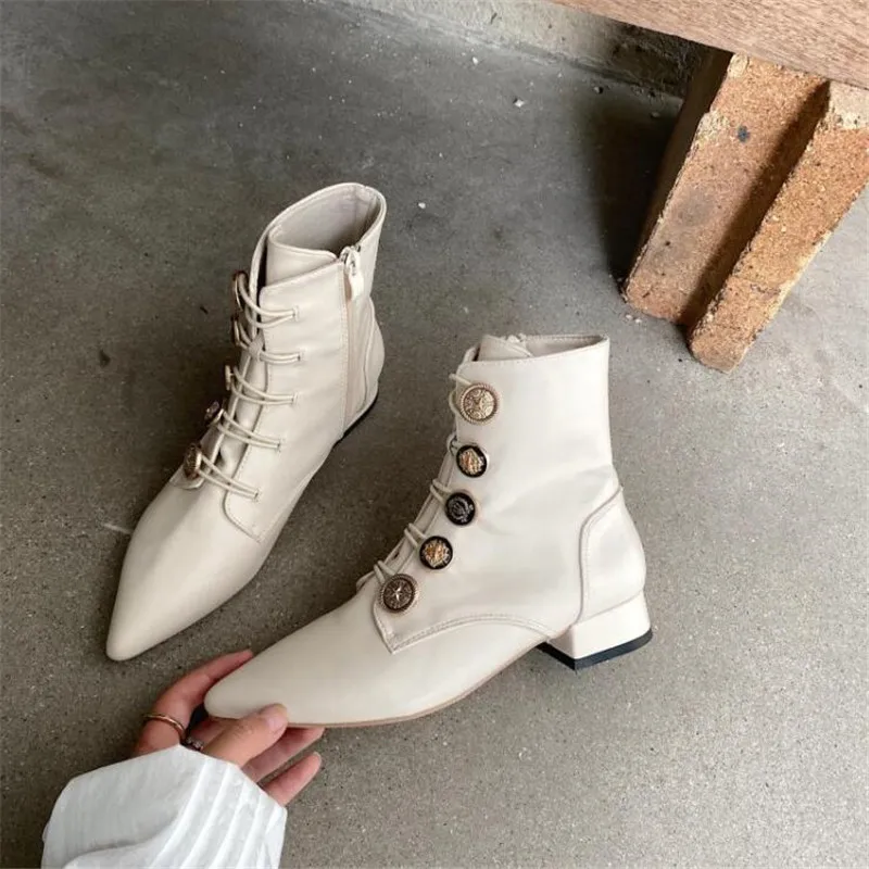 

2021 high quality warm female boots new Martin boots metal button genuine short boots 3 cm square heel 4-7 8 BBZAI