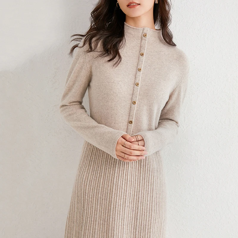 

100% Cashmere Wool Knitted Dress for Women 2020 New Arrival Winter Autumn O-Neck Female Dresses Long Style 6 Color Jumpers S~2XL