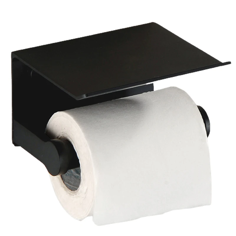 

Wall Mounted Black Silver Toilet Paper Holder Tissue Paper Rack Roll Holder With Phone Storage Shelf Bathroom Accessories
