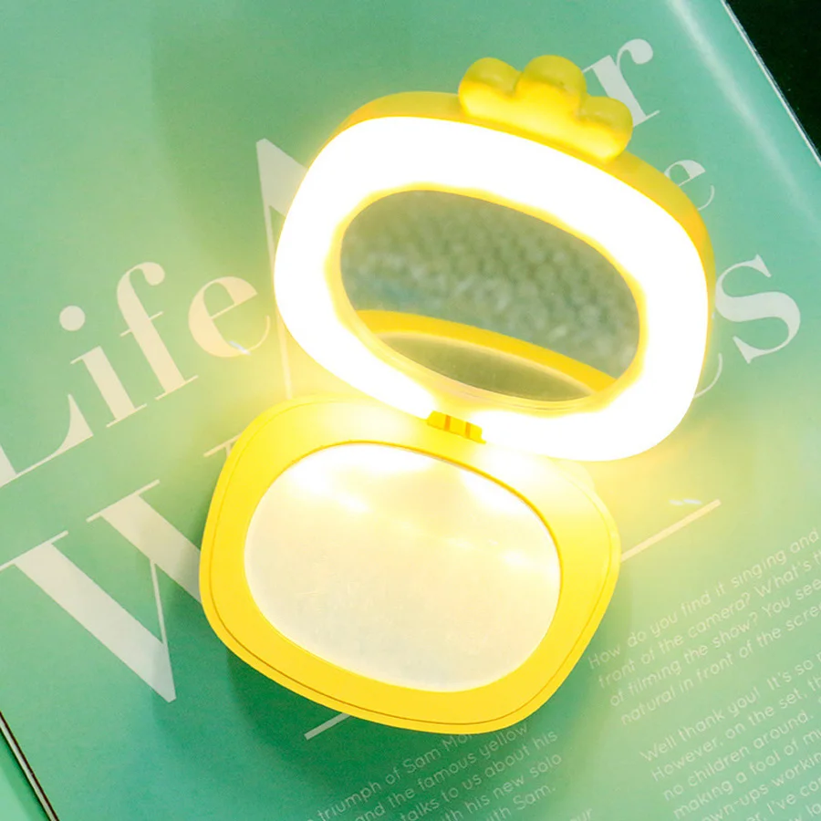 

Cartoon student USB Mini charging hand warming multi functional outdoor LED ladies' dressing mirrorA836