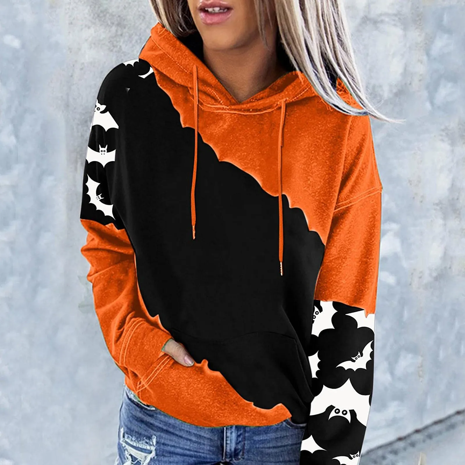 

Fashion Women Halloween Printed Long Sleeve Hooded Sweatshirt Harajuku Loose Hoodies Drawstring Pullover Top Sudaderas Mujer