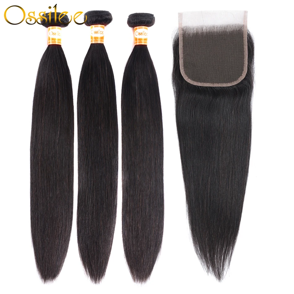 Прямые пряди волос Ossilee с застежкой человеческих перуанские волосы Remy 3