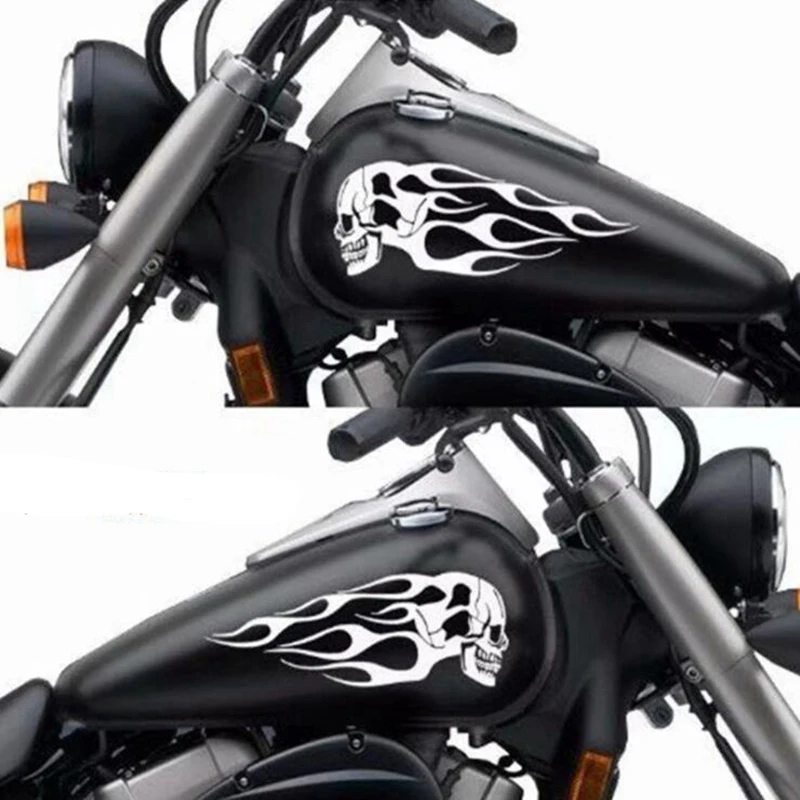 2pcs Motorcycle General Fuel Tank Flame Sticker Totem Modification Skull Personality Flower