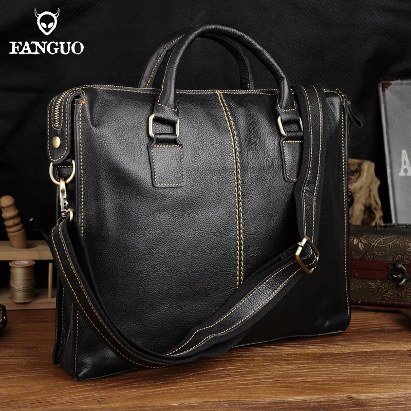 Luxury Genuine Leather Men Briefcase Handmade Laptop Bag 13.5'' PC Computer Bag Cowhide Male Friefcase Cow Leather Male Bags