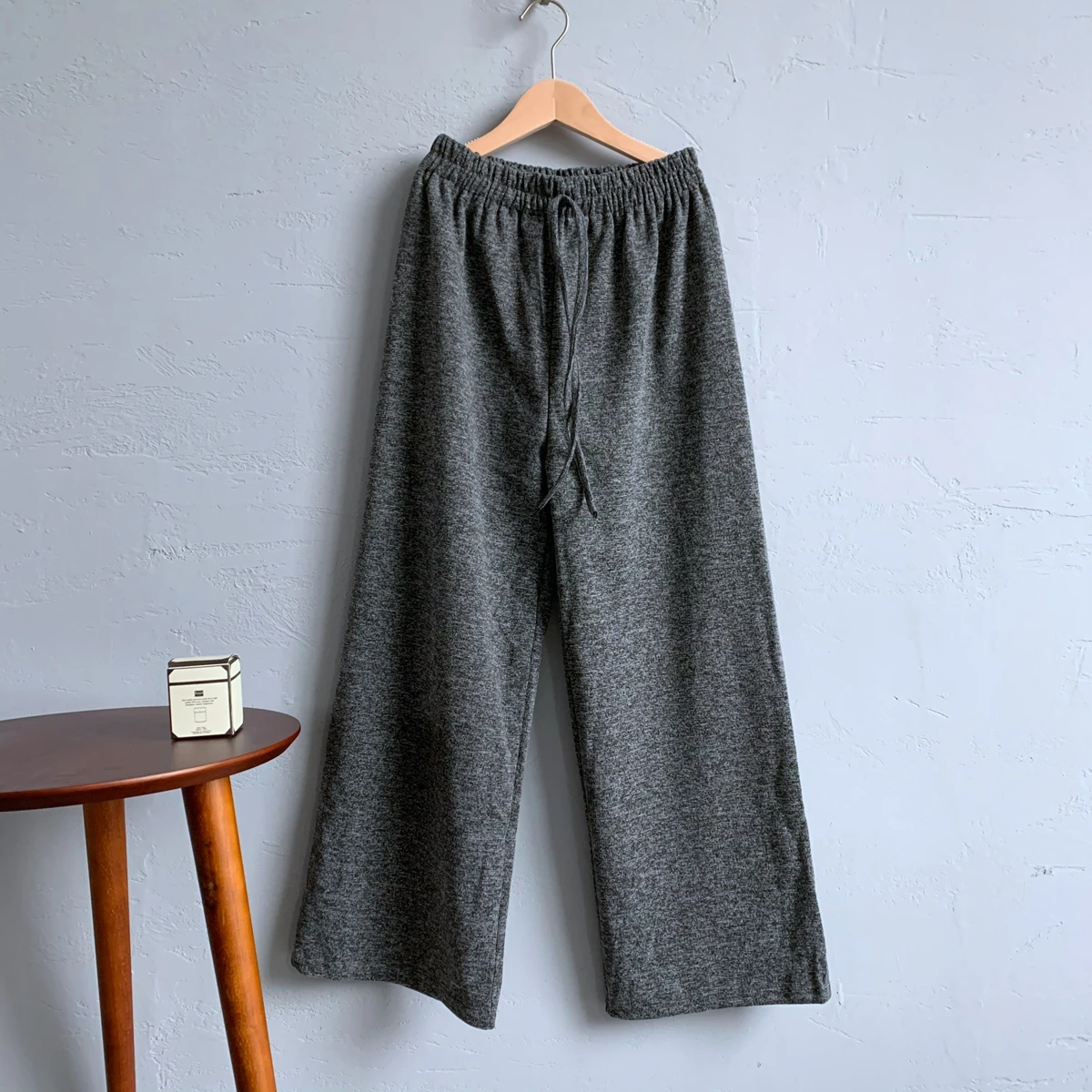 

Straight Pants Women's Floor Dragging Wide Leg Pants Autumn and Winter Thickened Solid Color Lace Up Elastic Waist Pants