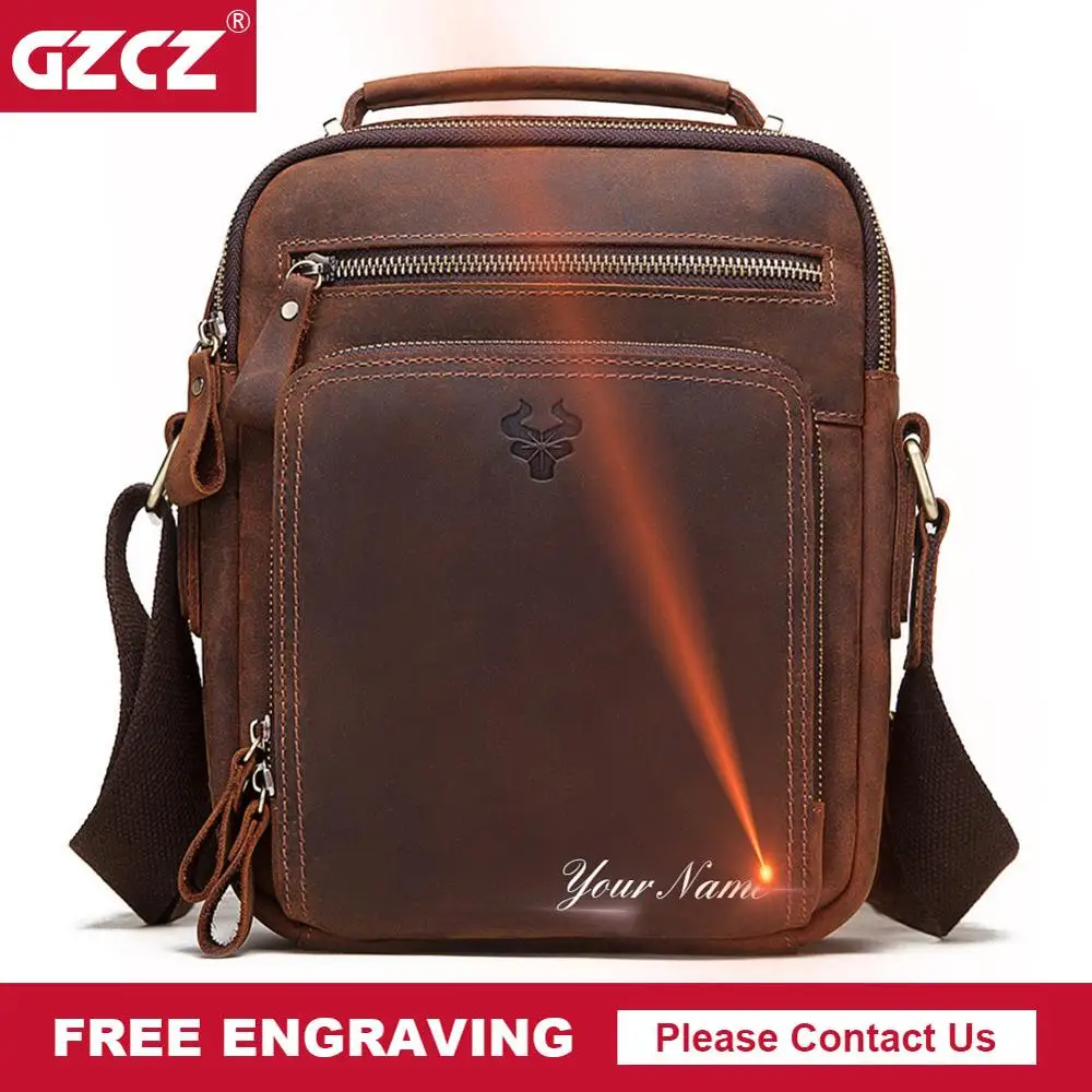 

Сумка на плечо GZCZ мужская из кожи Крейзи Хорс, Винтажная сумочка-мессенджер, качественная дорожная кросс-боди Сумка-слинг