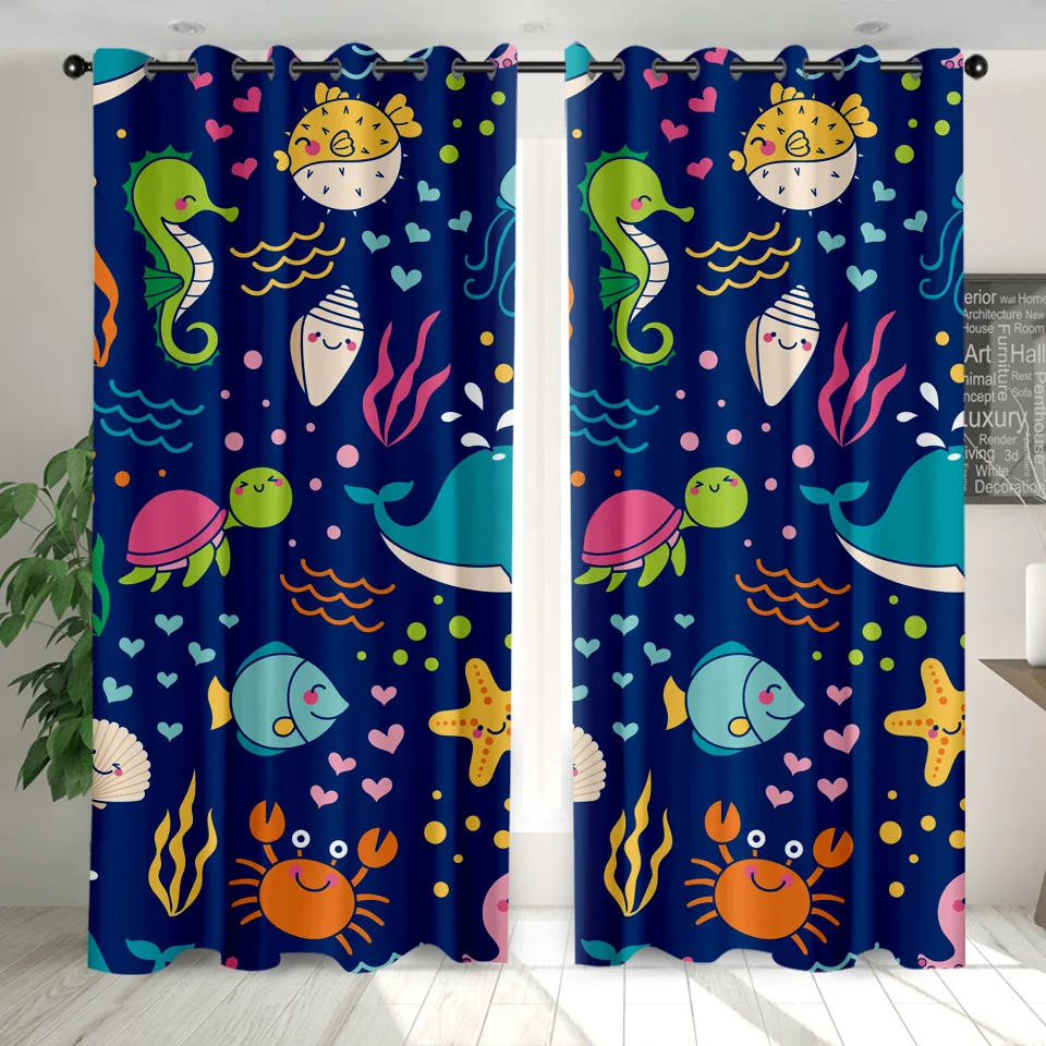 Мягкие шторы с Медузой и рыбками затемняющие для гостиной спальни декоративные