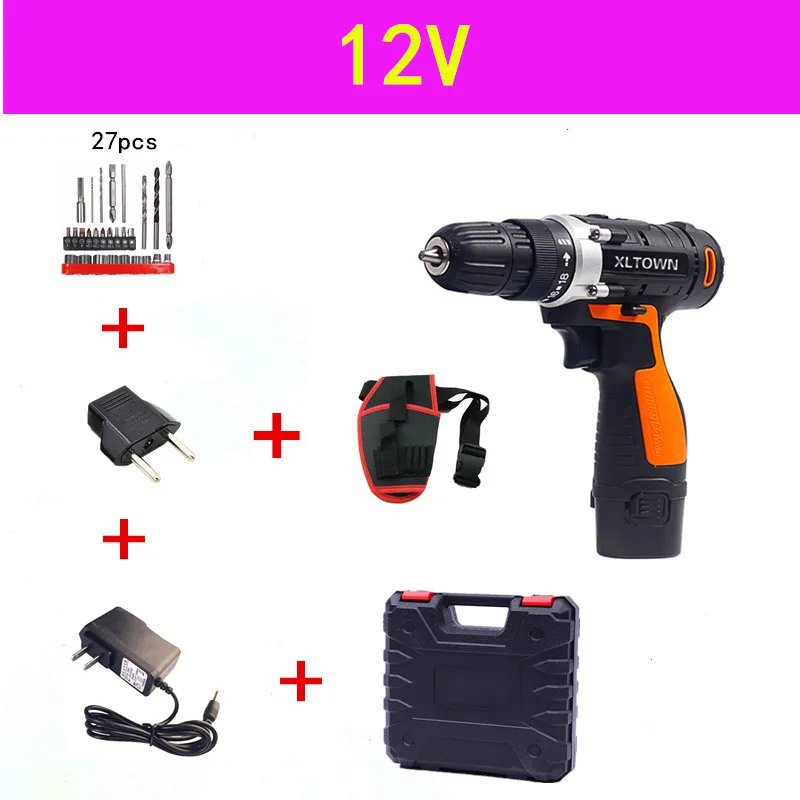 12V C XLTOWN 21 В аккумуляторная электрическая дрель многофункциональная перезаряжаемая литиевая батарея Мини Электрическая отвертка бытовые электроинструменты - Цвет: 12V C