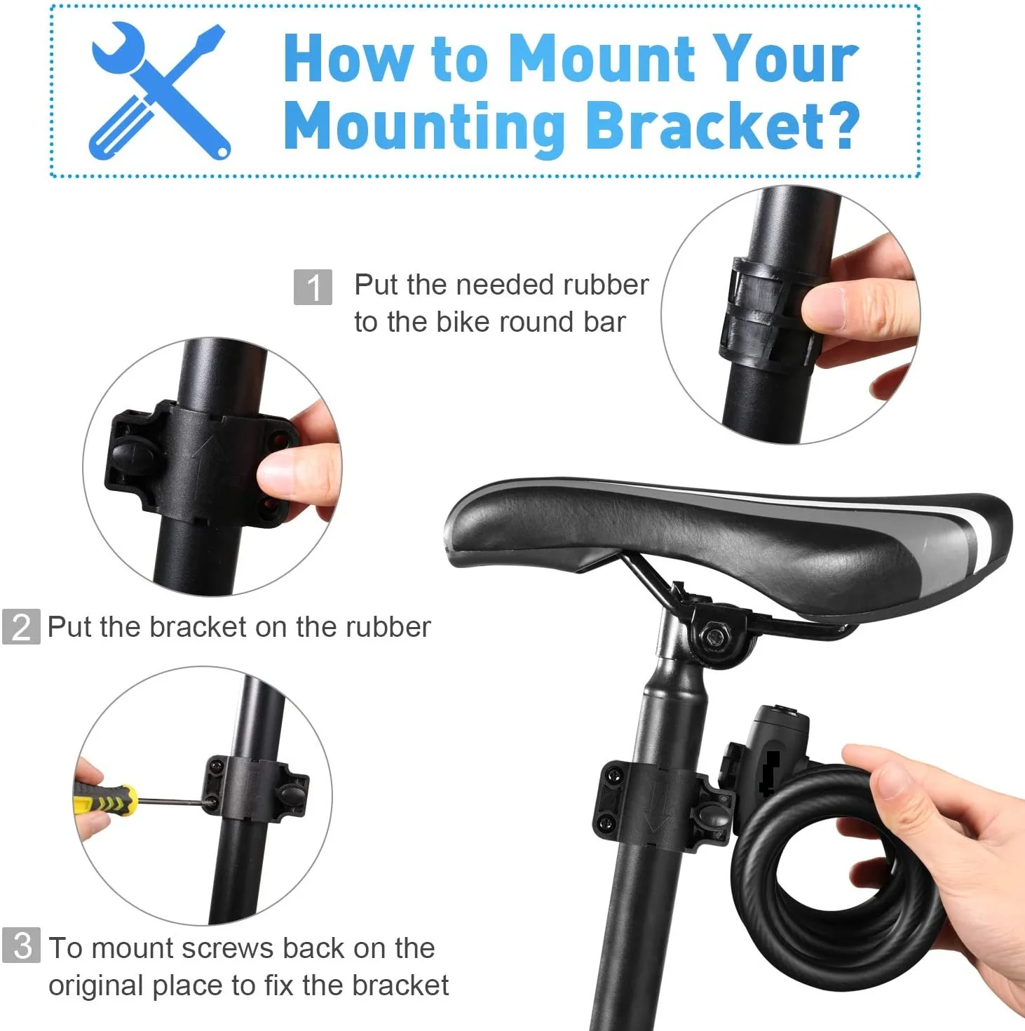 Велосипедный кабельный замок 90 см толщиной стальной трос с монтажным