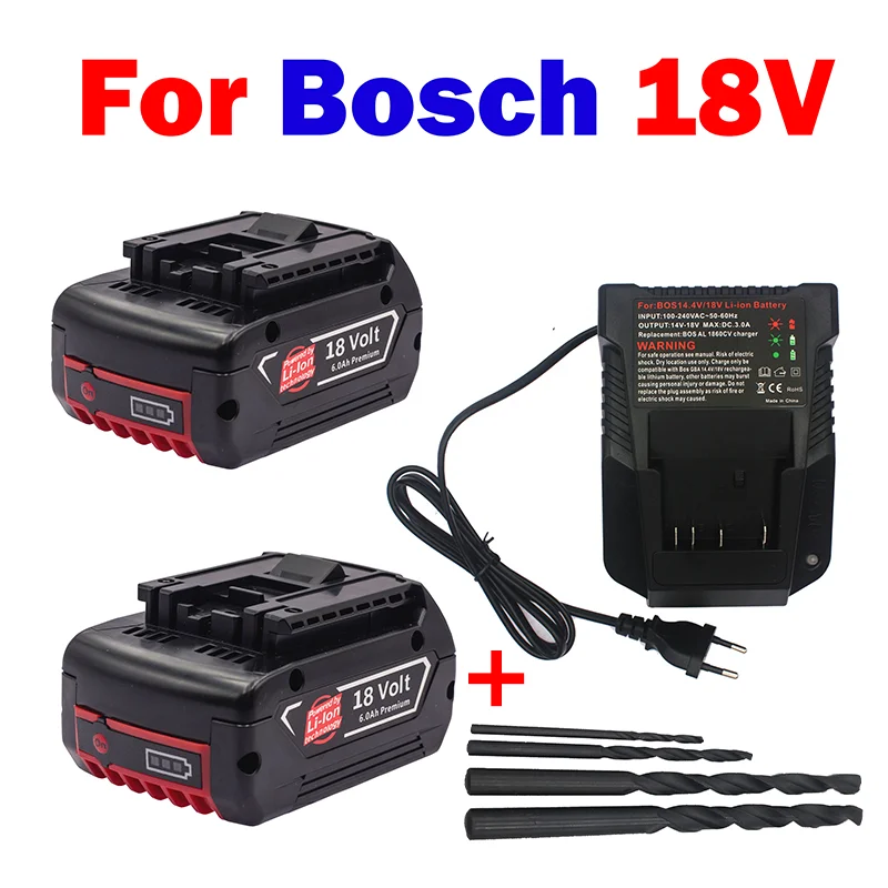 

Зарядное устройство для электродрели Bosch, 18 в, 6000 мАч, литий-ионный аккумулятор BAT609, BAT609G, BAT618, BAT618G, BAT614, с зарядным устройством