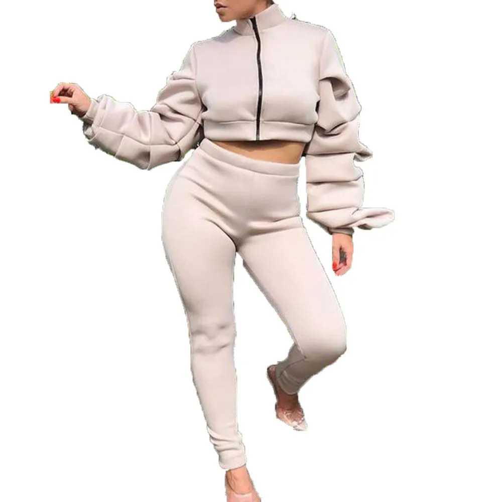 

New Arrivals Women Casual Solid Tracksuits Outfits Plus Size Stand Collar Zipper Coats + High Waist Fashion Pants Two Piece Sets