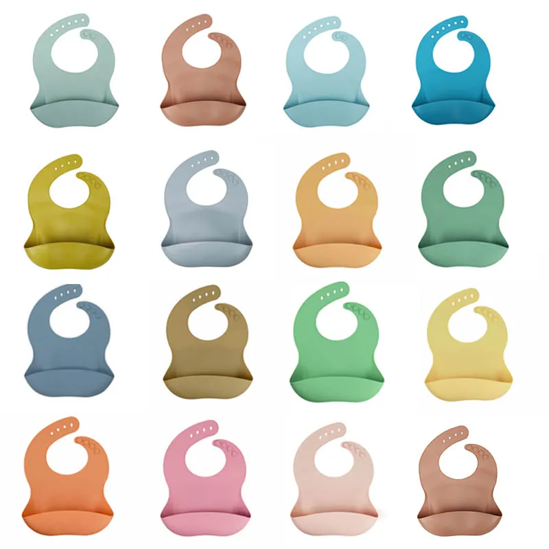 

Fashionable silicon Baby Bib Waterproof Infant Bibs Newborn Feeding Cloth Toddle Boys Girls Adjustable Different Styles of Bibs