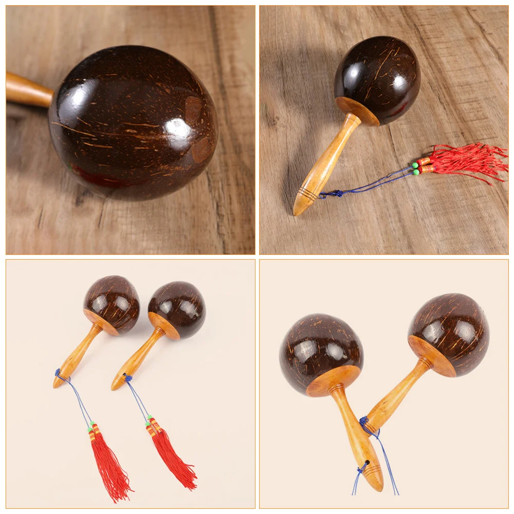 

2Pcs Coconut Shell Wood Sand Hammer Shaker Kids Percussion Musical Instrument