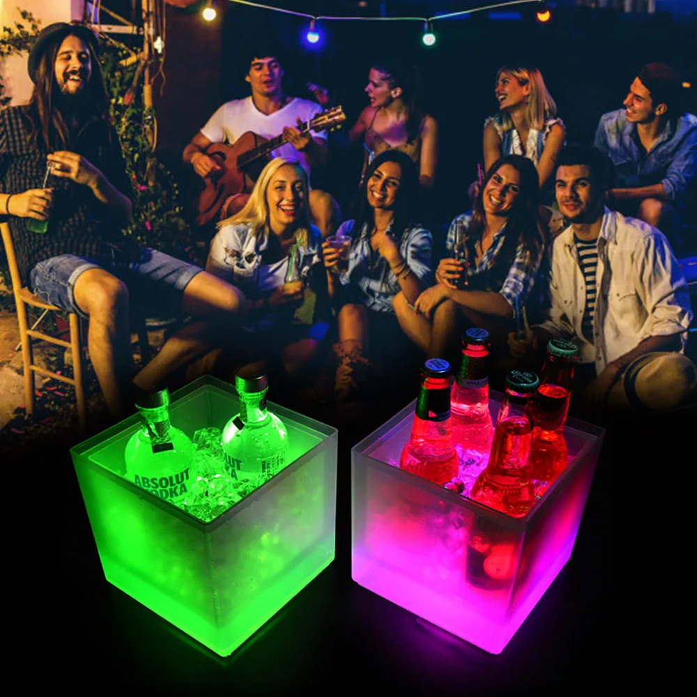 2PCS 1PC LED Ice Bucket RGB Color Changing Double Layer Square Bar Beer Ice Bucket Ice Wine Bucket 3.5 L for Party, Home, Bar